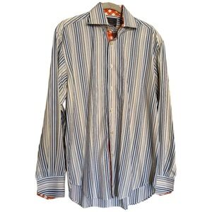 Thomas Dean Shirt Size S White Blue Yellow Striped Long Sleeve Business Casual
